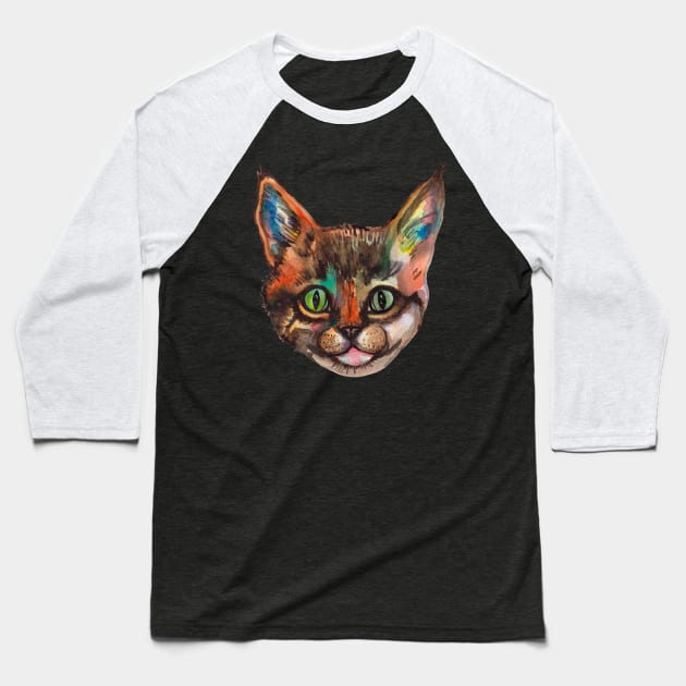 Watercolor kitty cat face Baseball T-Shirt by deadblackpony